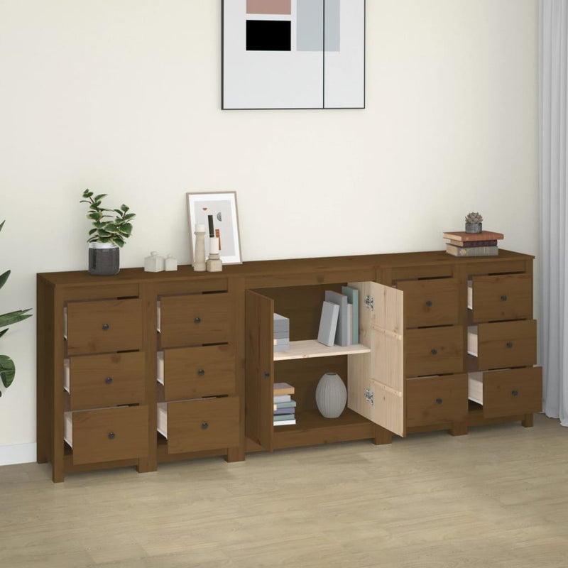 vidaXL Sideboard Honey Brown 230x35x80 cm Solid Wood Pine