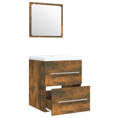 vidaXL Sink Cabinet with Built-in Basin Smoked Oak Engineered Wood
