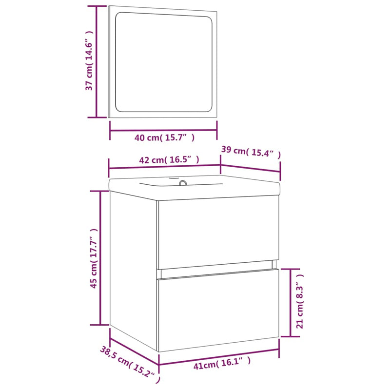 vidaXL Bathroom Sink Cabinet with Basin and Mirror Smoked Oak