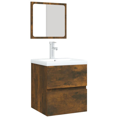 vidaXL Bathroom Sink Cabinet with Basin and Mirror Smoked Oak