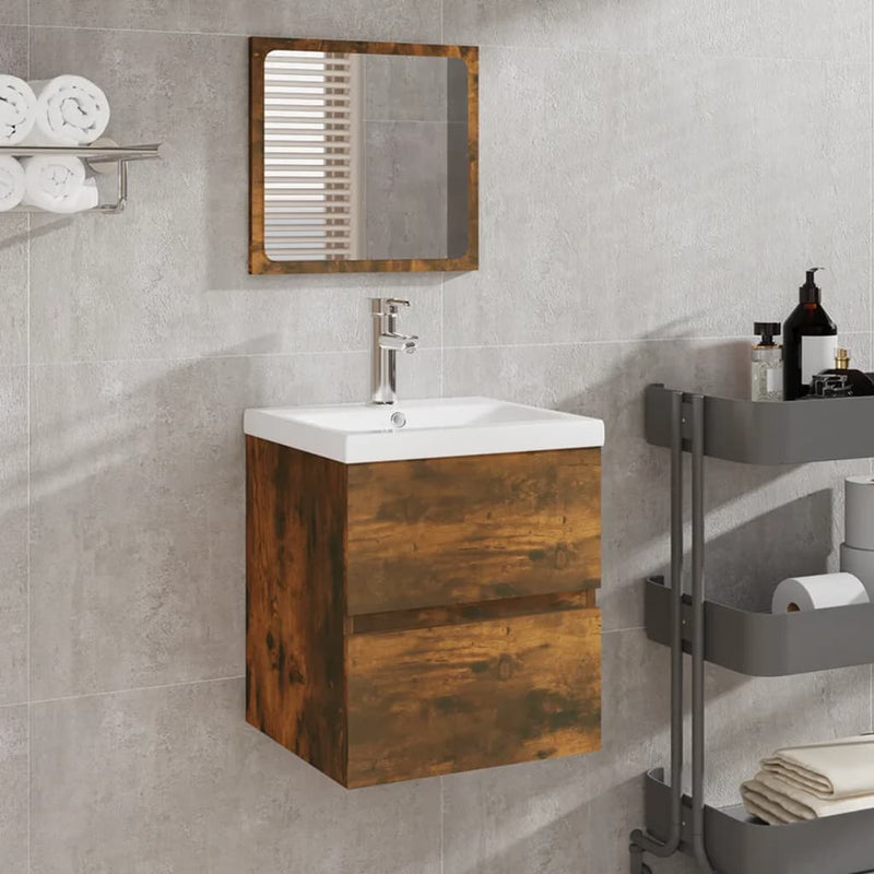 vidaXL Bathroom Sink Cabinet with Basin and Mirror Smoked Oak