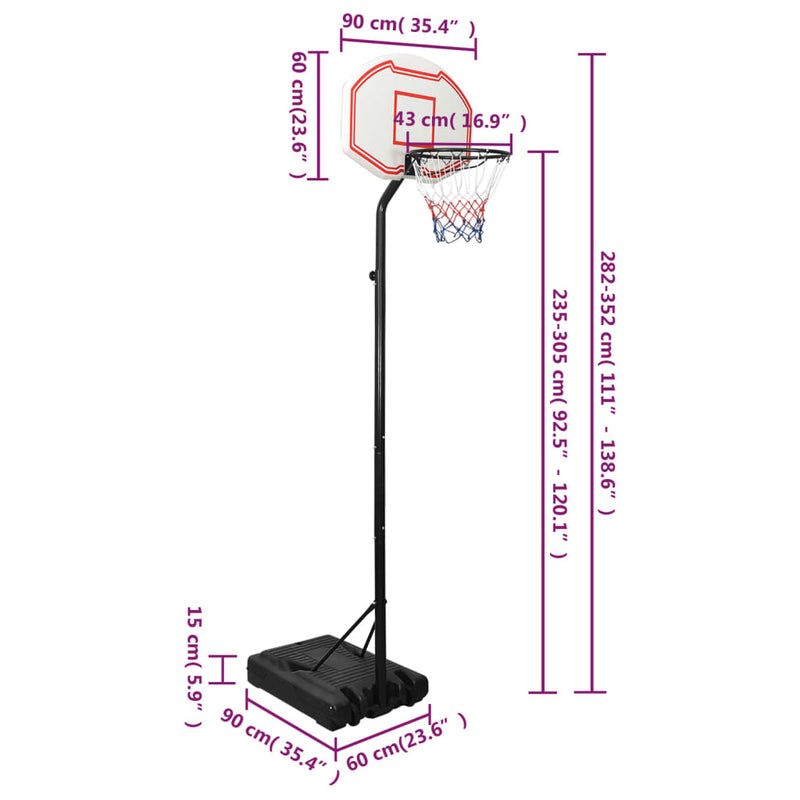 vidaXL Basketball Stand Black 282-352 cm Polyethene