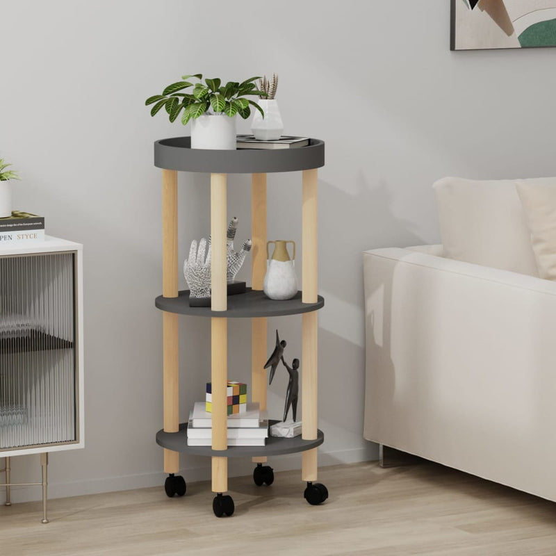 vidaXL 3-tier Trolley Black 38x38x82cm Engineered Wood&Solid Wood Pine