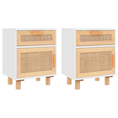 vidaXL Bedside Cabinets 2 pcs Black Solid Wood Pine and Natural Rattan