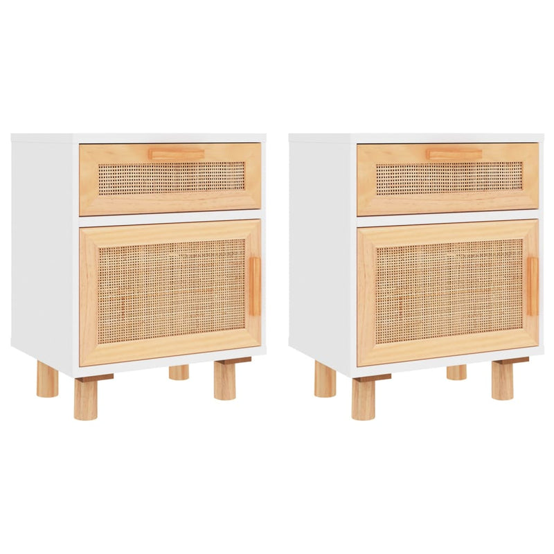 vidaXL Bedside Cabinets 2 pcs Black Solid Wood Pine and Natural Rattan