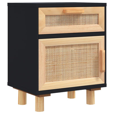 vidaXL Bedside Cabinets 2 pcs Black Solid Wood Pine and Natural Rattan
