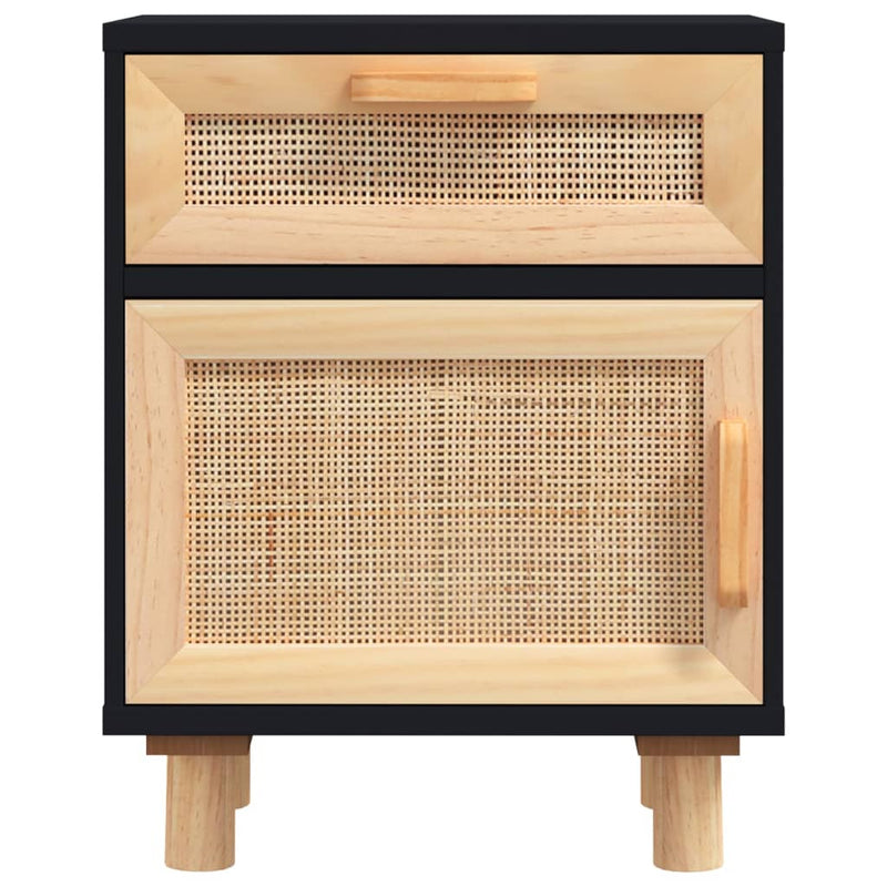 vidaXL Bedside Cabinets 2 pcs Black Solid Wood Pine and Natural Rattan