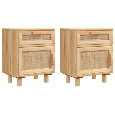 vidaXL Bedside Cabinets 2 pcs Black Solid Wood Pine and Natural Rattan