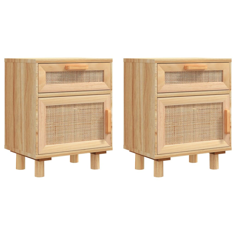 vidaXL Bedside Cabinets 2 pcs Black Solid Wood Pine and Natural Rattan