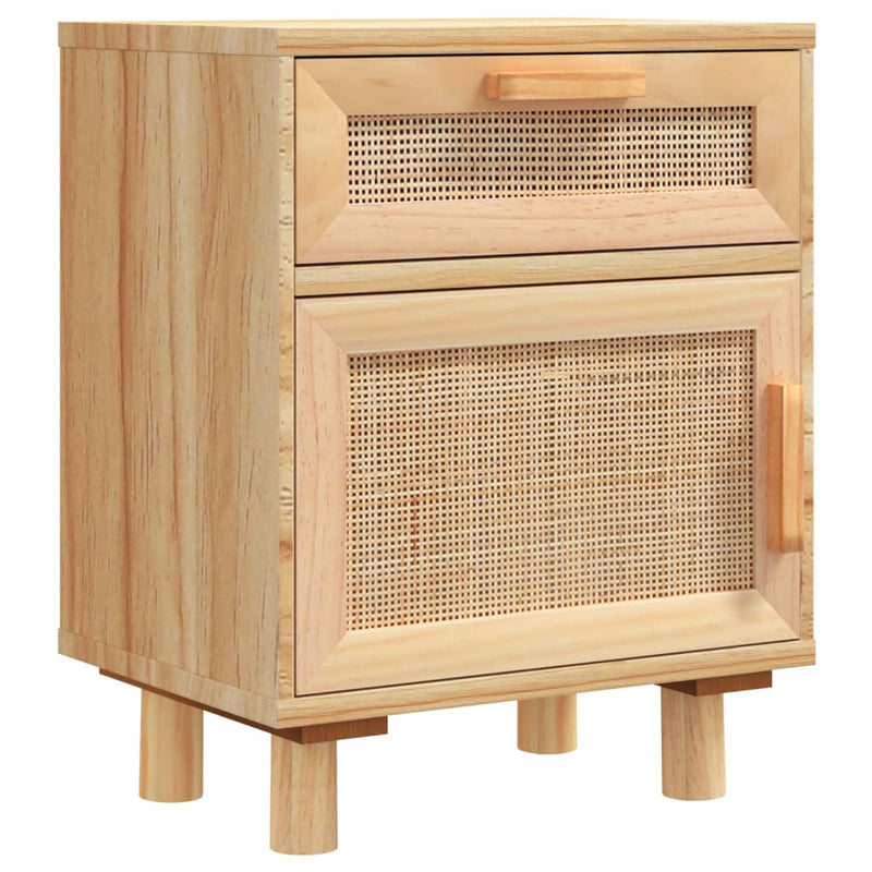 vidaXL Bedside Cabinets 2 pcs Black Solid Wood Pine and Natural Rattan