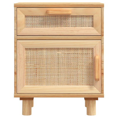 vidaXL Bedside Cabinets 2 pcs Black Solid Wood Pine and Natural Rattan