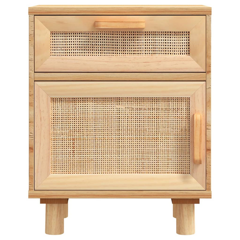 vidaXL Bedside Cabinets 2 pcs Black Solid Wood Pine and Natural Rattan
