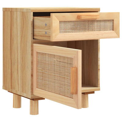 vidaXL Bedside Cabinets 2 pcs Black Solid Wood Pine and Natural Rattan