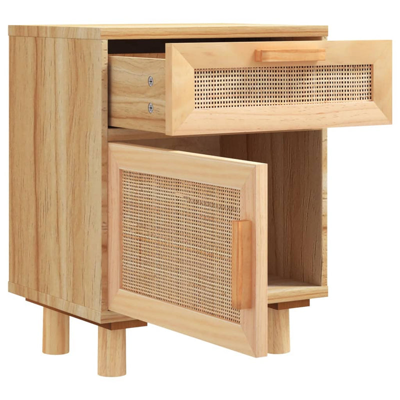vidaXL Bedside Cabinets 2 pcs Black Solid Wood Pine and Natural Rattan