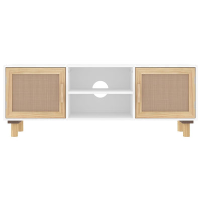 vidaXL TV Cabinet Black 105x30x40 cm Solid Wood Pine&Natural Rattan