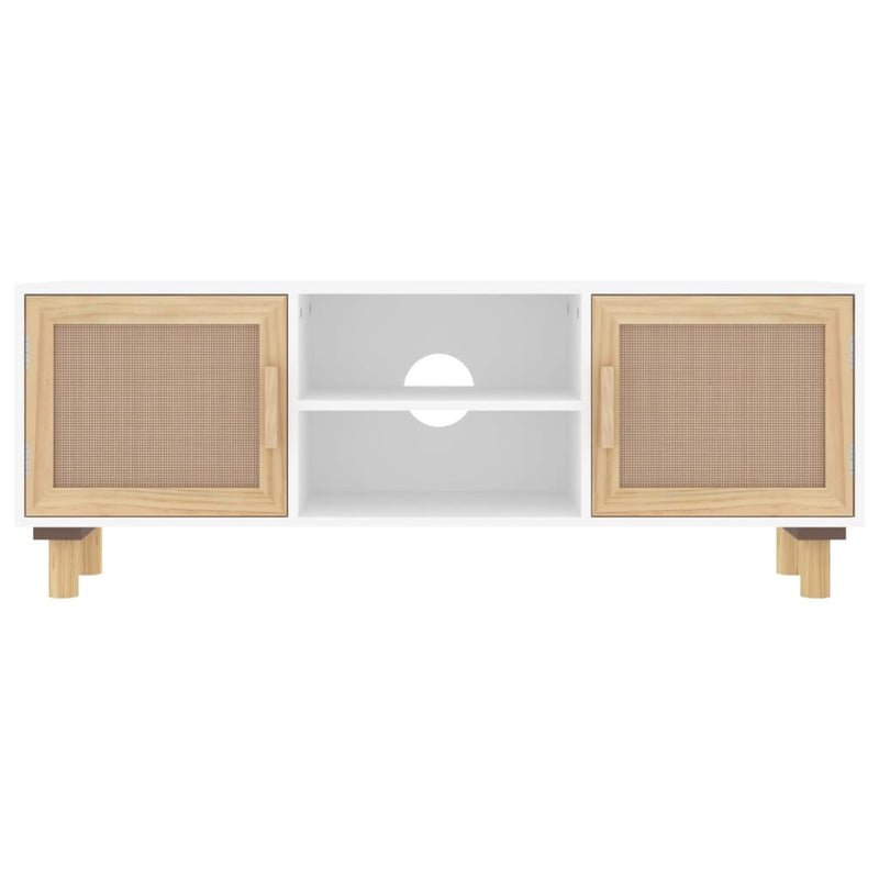 vidaXL TV Cabinet Black 105x30x40 cm Solid Wood Pine&Natural Rattan