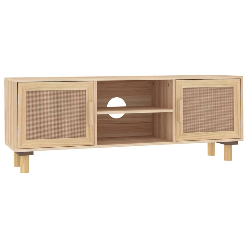 vidaXL TV Cabinet Black 105x30x40 cm Solid Wood Pine&Natural Rattan