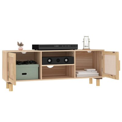 vidaXL TV Cabinet Black 105x30x40 cm Solid Wood Pine&Natural Rattan