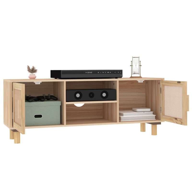 vidaXL TV Cabinet Black 105x30x40 cm Solid Wood Pine&Natural Rattan