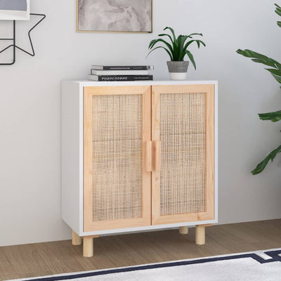 vidaXL Sideboard Black 60x30x70 cm Solid Wood Pine and Natural Rattan