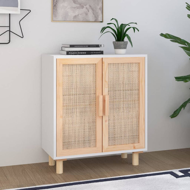 vidaXL Sideboard Black 60x30x70 cm Solid Wood Pine and Natural Rattan