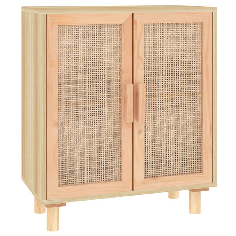 vidaXL Sideboard Black 60x30x70 cm Solid Wood Pine and Natural Rattan