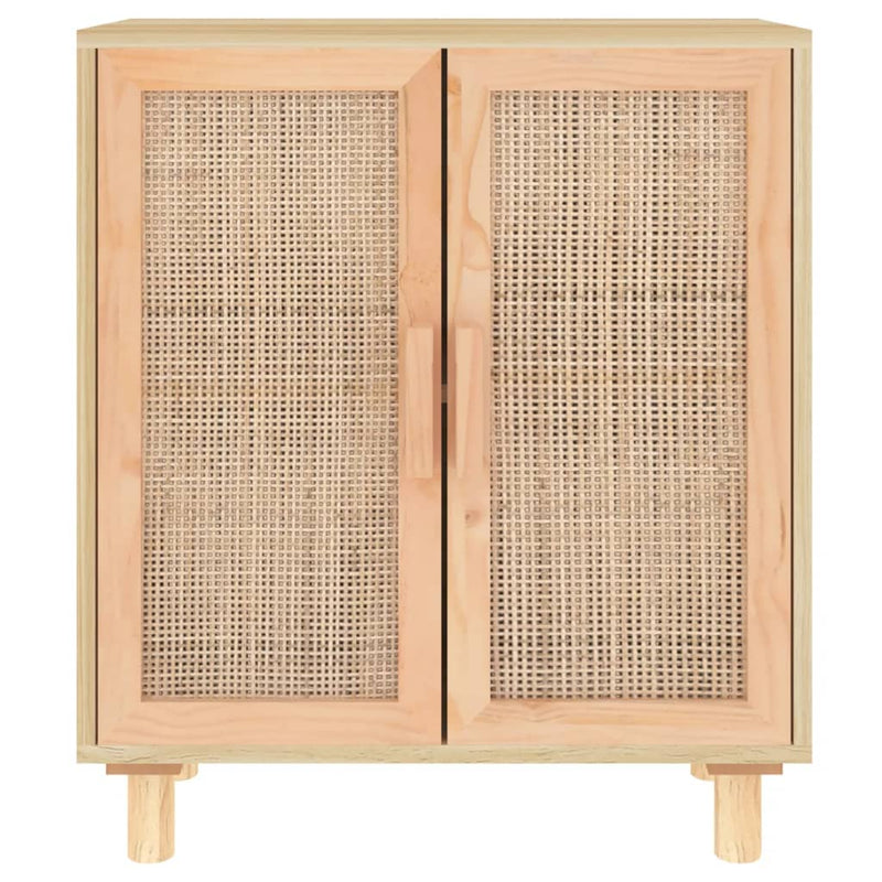 vidaXL Sideboard Black 60x30x70 cm Solid Wood Pine and Natural Rattan