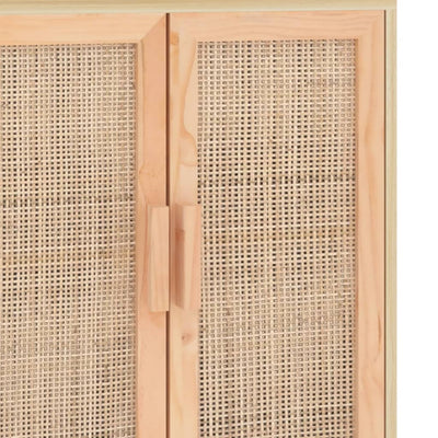 vidaXL Sideboard Black 60x30x70 cm Solid Wood Pine and Natural Rattan