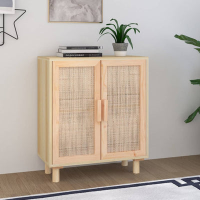 vidaXL Sideboard Black 60x30x70 cm Solid Wood Pine and Natural Rattan