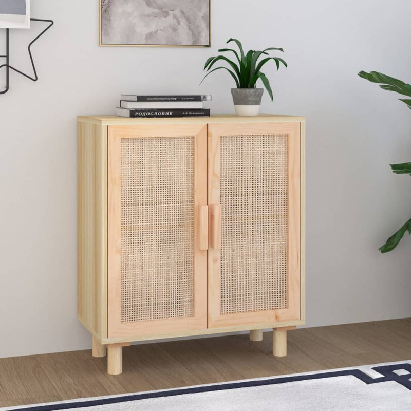 vidaXL Sideboard Black 60x30x70 cm Solid Wood Pine and Natural Rattan