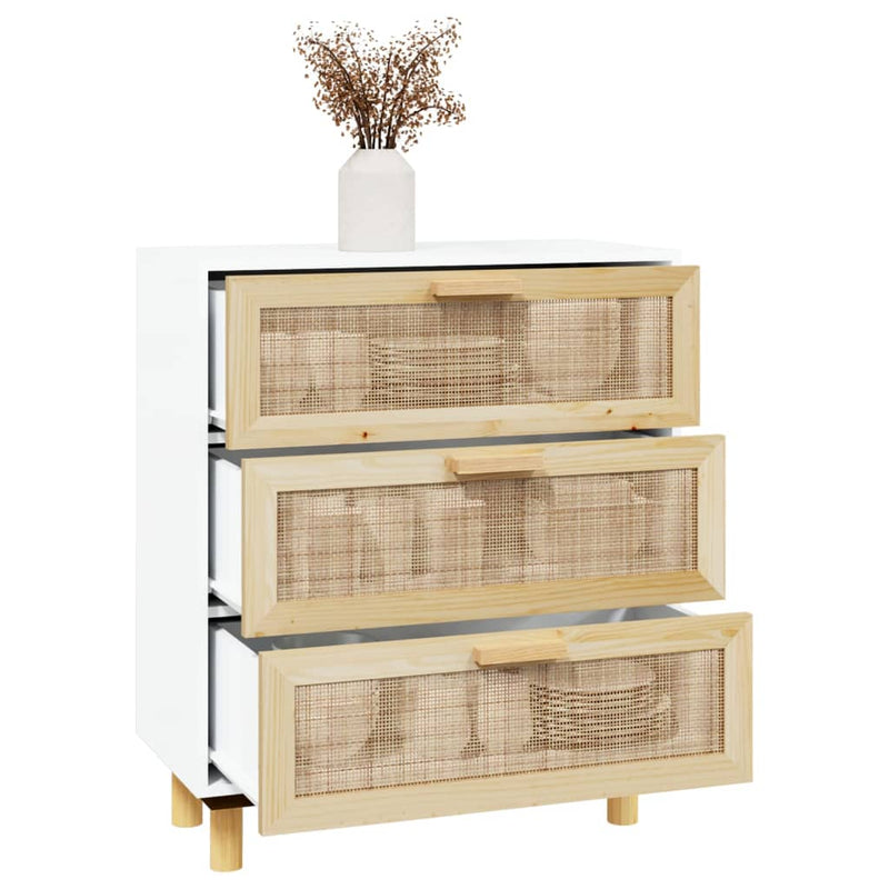 vidaXL Sideboard Black 60x30x70 cm Solid Wood Pine and Natural Rattan