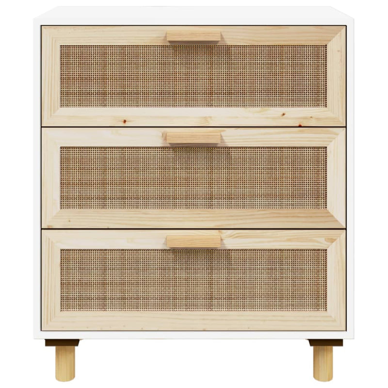 vidaXL Sideboard Black 60x30x70 cm Solid Wood Pine and Natural Rattan