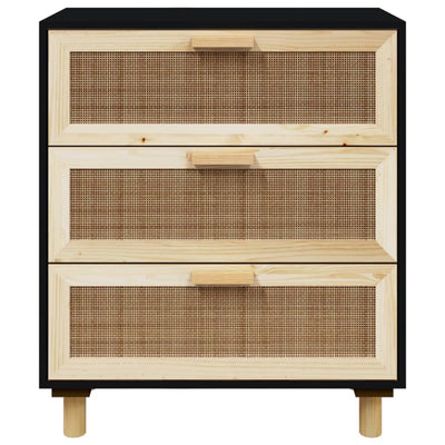vidaXL Sideboard Black 60x30x70 cm Solid Wood Pine and Natural Rattan