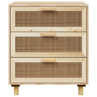 vidaXL Sideboard Black 60x30x70 cm Solid Wood Pine and Natural Rattan