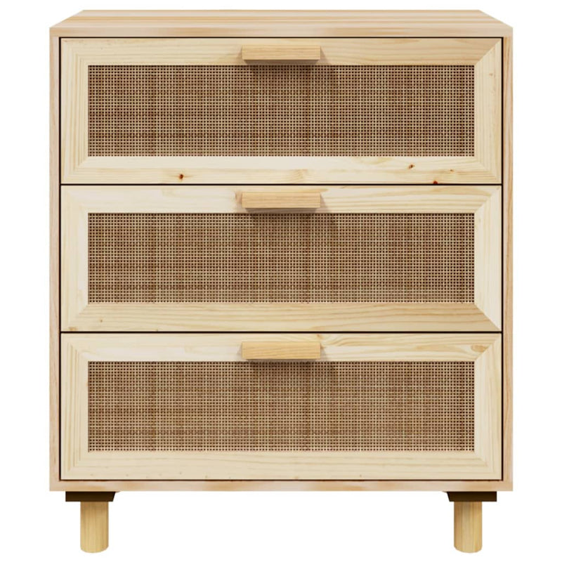 vidaXL Sideboard Black 60x30x70 cm Solid Wood Pine and Natural Rattan