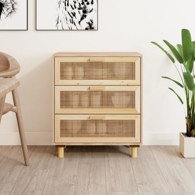 vidaXL Sideboard Black 60x30x70 cm Solid Wood Pine and Natural Rattan