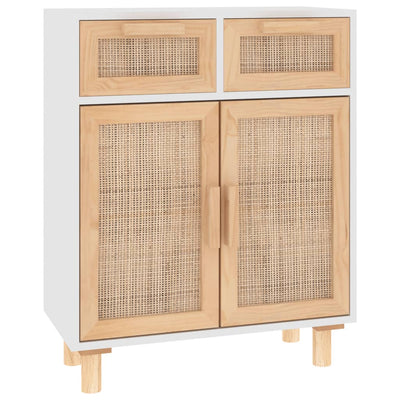 vidaXL Sideboard Black 60x30x75 cm Solid Wood Pine and Natural Rattan