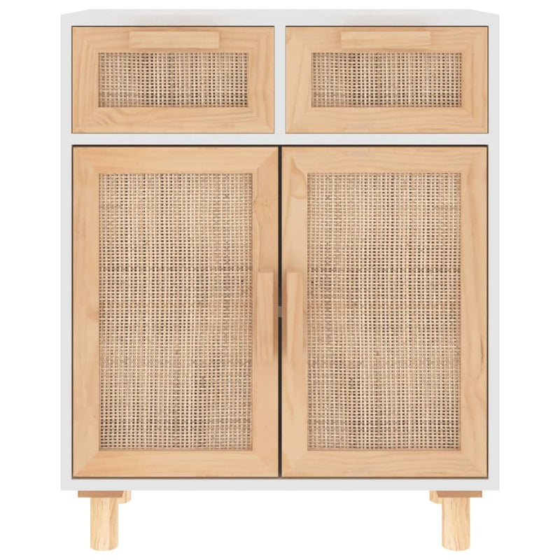 vidaXL Sideboard Black 60x30x75 cm Solid Wood Pine and Natural Rattan