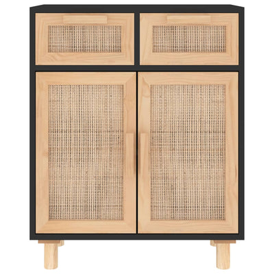 vidaXL Sideboard Black 60x30x75 cm Solid Wood Pine and Natural Rattan