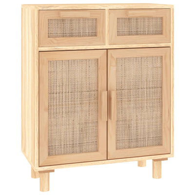 vidaXL Sideboard Black 60x30x75 cm Solid Wood Pine and Natural Rattan