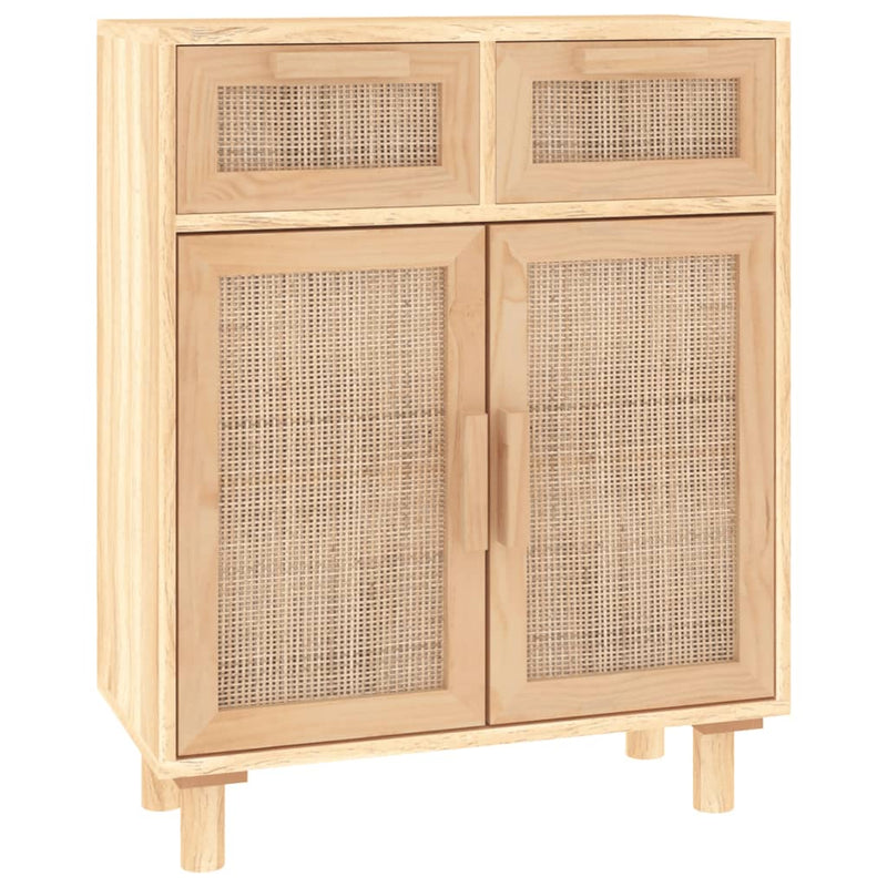 vidaXL Sideboard Black 60x30x75 cm Solid Wood Pine and Natural Rattan