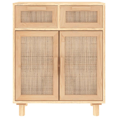vidaXL Sideboard Black 60x30x75 cm Solid Wood Pine and Natural Rattan