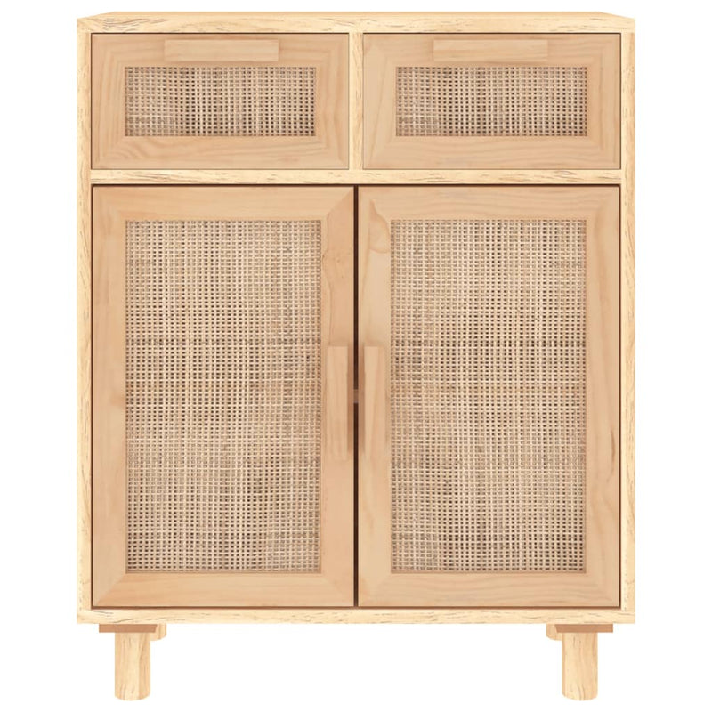 vidaXL Sideboard Black 60x30x75 cm Solid Wood Pine and Natural Rattan