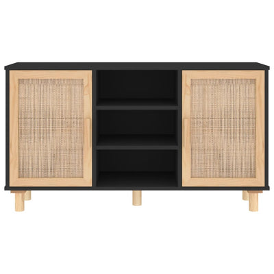 vidaXL Sideboard Black 105x30x60 cm Solid Wood Pine and Natural Rattan