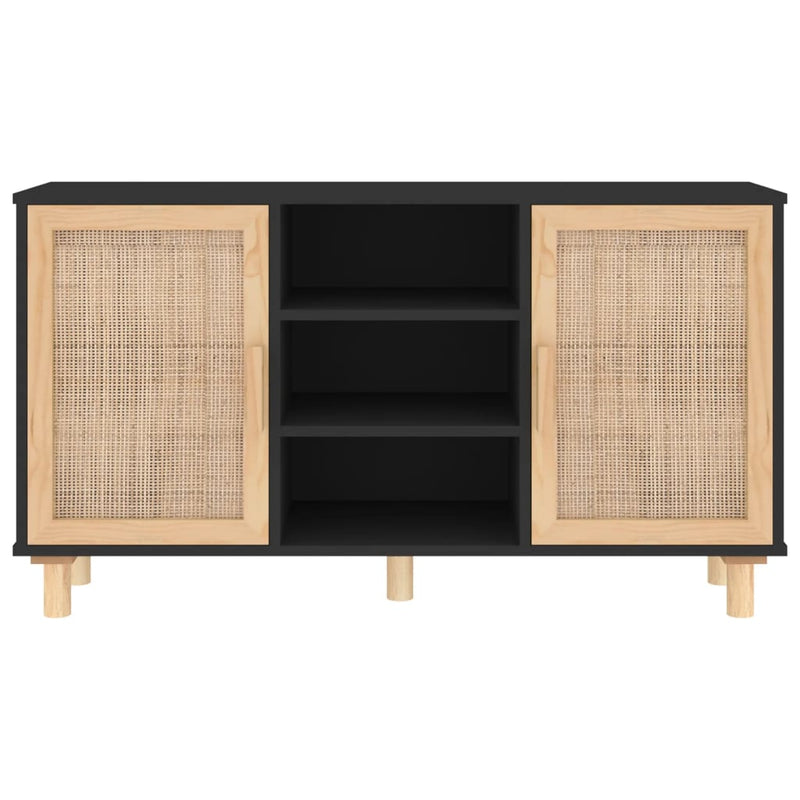 vidaXL Sideboard Black 105x30x60 cm Solid Wood Pine and Natural Rattan