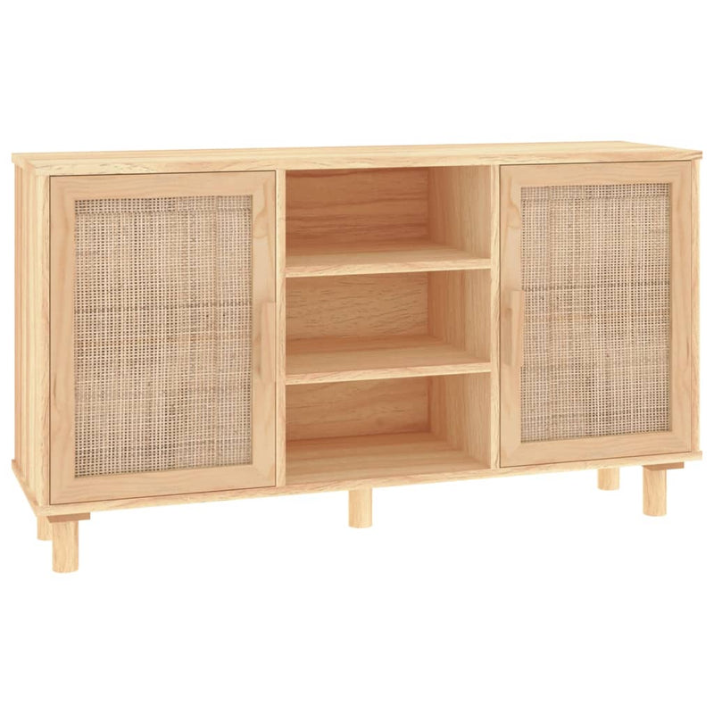 vidaXL Sideboard Black 105x30x60 cm Solid Wood Pine and Natural Rattan
