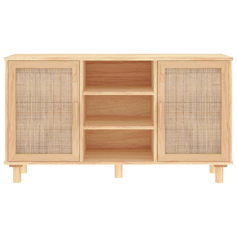 vidaXL Sideboard Black 105x30x60 cm Solid Wood Pine and Natural Rattan