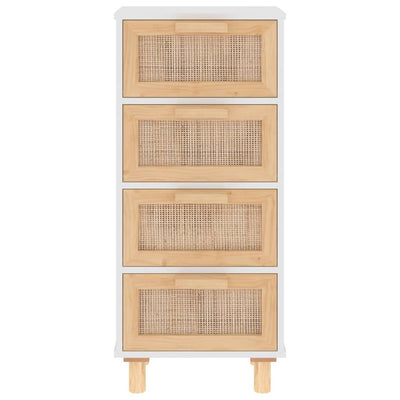 vidaXL Sideboard Black 40x30x90 cm Solid Wood Pine and Natural Rattan