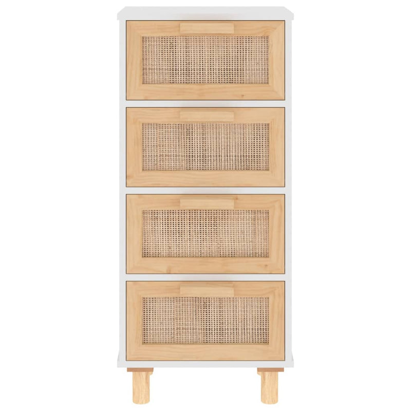 vidaXL Sideboard Black 40x30x90 cm Solid Wood Pine and Natural Rattan