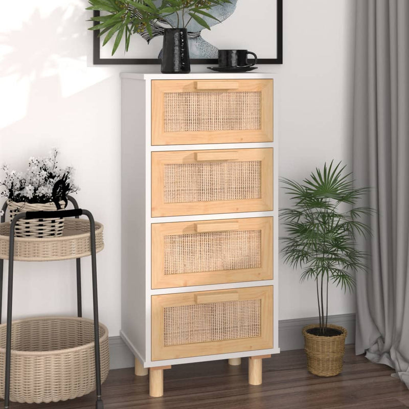 vidaXL Sideboard Black 40x30x90 cm Solid Wood Pine and Natural Rattan